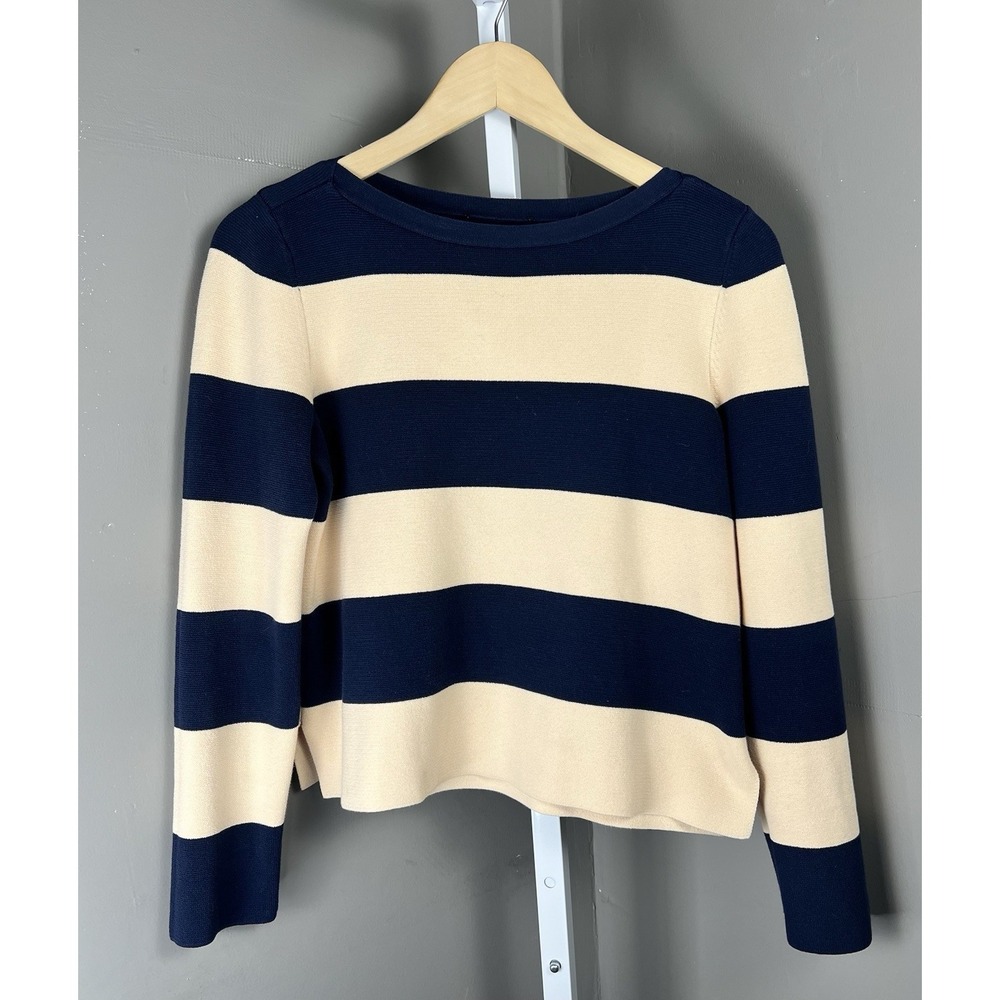 J. Crew S Boatneck Sweater in Rugby Stripe Pullover Long Sleeve Top Shirt Womens
